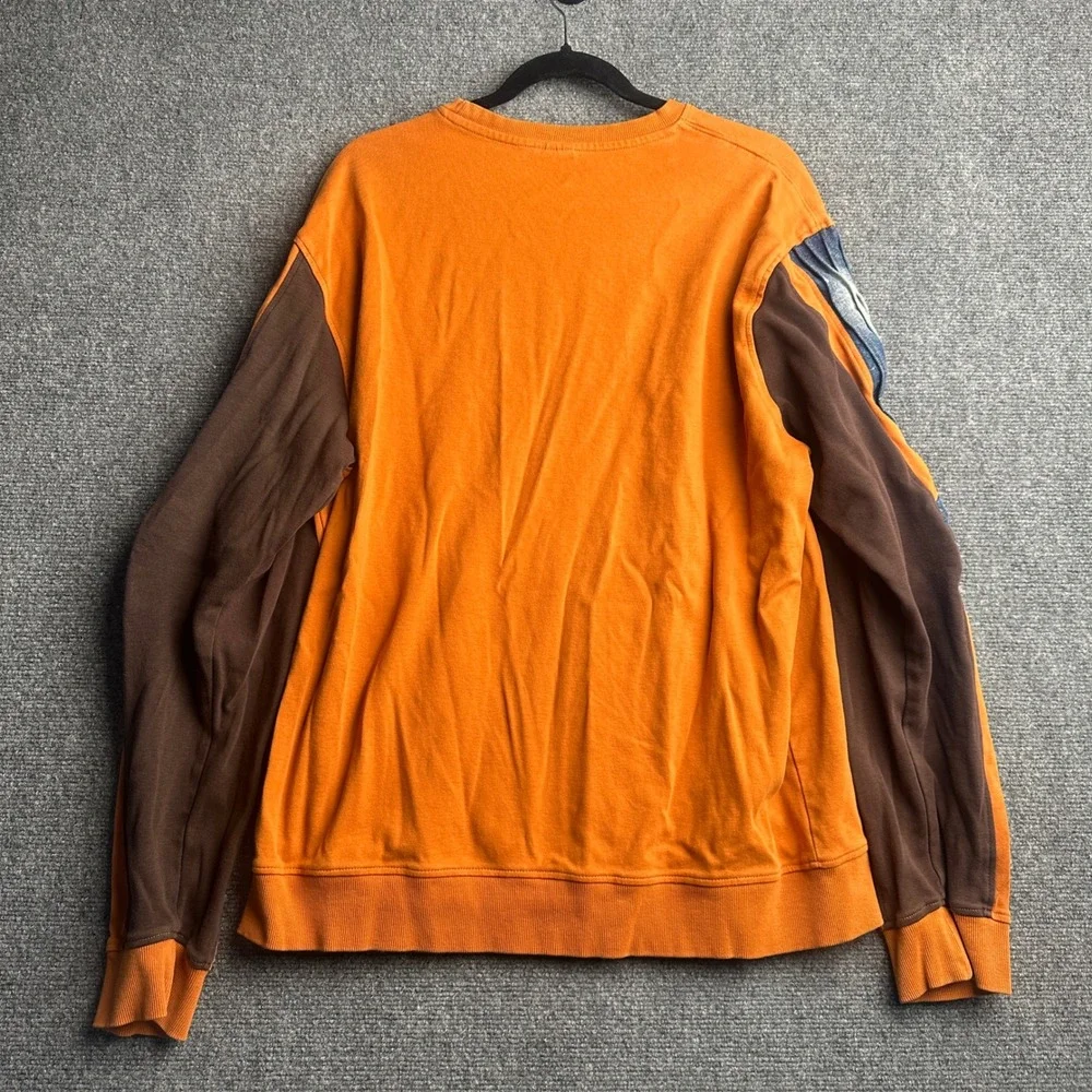 Southpole Sweatshirt Mens XL Orange Y2K Streetwear Hip Hop Denim Panel Patchwork